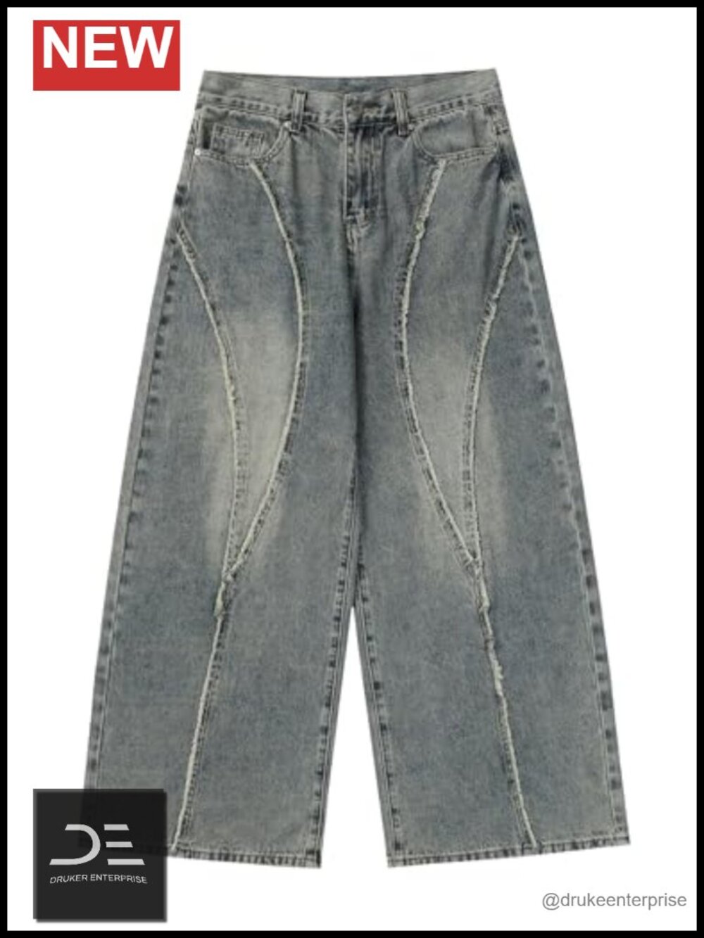 Fringe Patchwork Wide Leg Jeans Y2K Vintage Unisex Streetwear Denim Pants